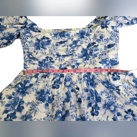 Abercrombie & Fitch NWT Emerson Poplin Puff Sleeve Midi Dress Blue- Size XL - Picture 3 of 7